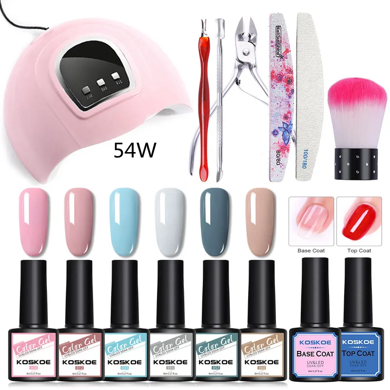 Photo Product KOSKOE Manicure Nail Art Set 54W UV LED Nail Lamp Nail Dryer With 6/12Pcs Gel Nail Polish Kit Soak Off Gel Varnish Nail Art Tool