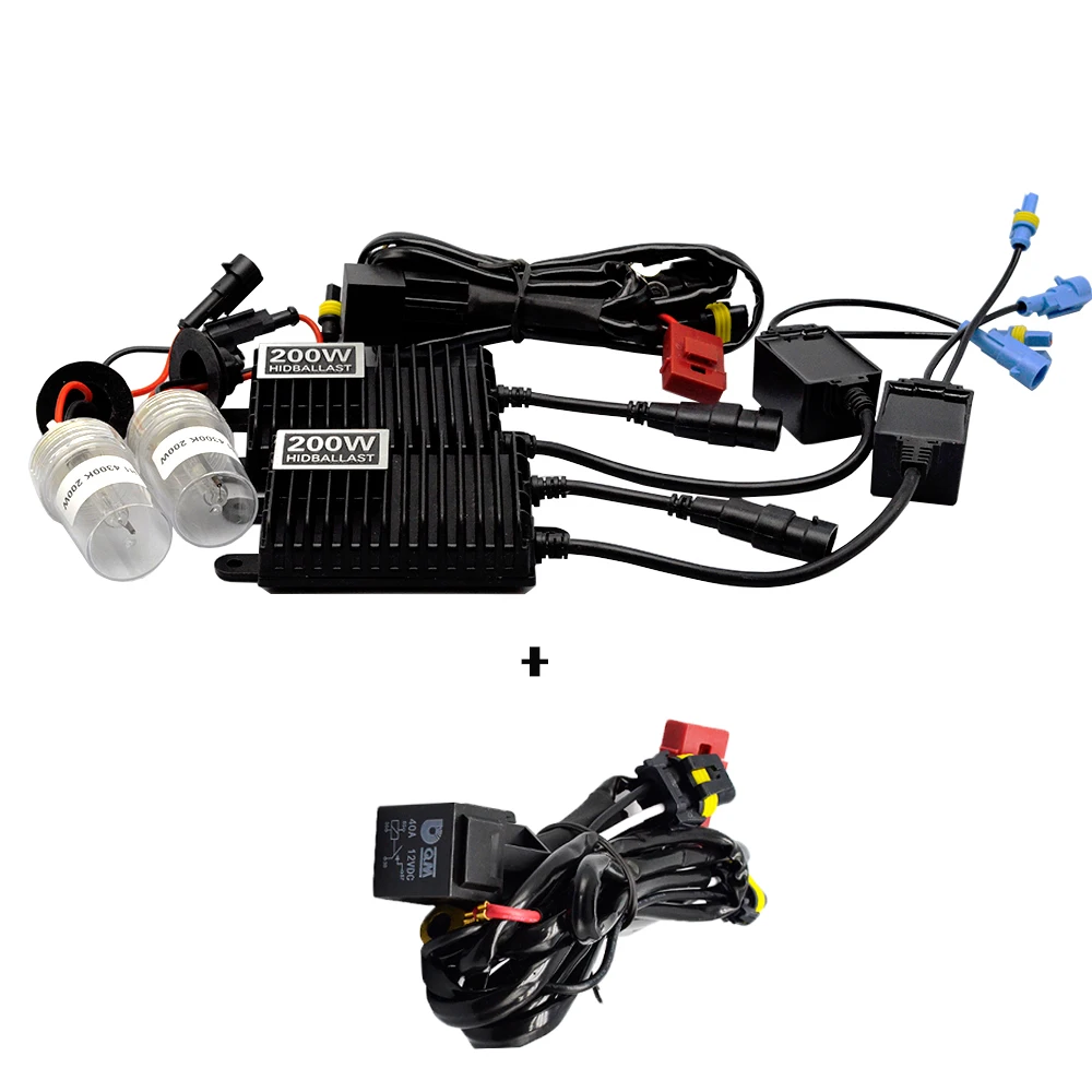 200 Вт HID Xenon комплект для преобразования ксенонового балласта h1 h4 h7 h8 h11 hb3 hb4 керамическая ксеноновая лампа для замены фар Модифицированная - Испускаемый цвет: KIT WITH WIRE
