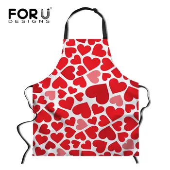 

FORUDESIGNS Aprons For Woman Printed Love Heart Waist Linen Polyester Oil-proof Restaurant Apron Baking Cooking Kitchen Pinafore