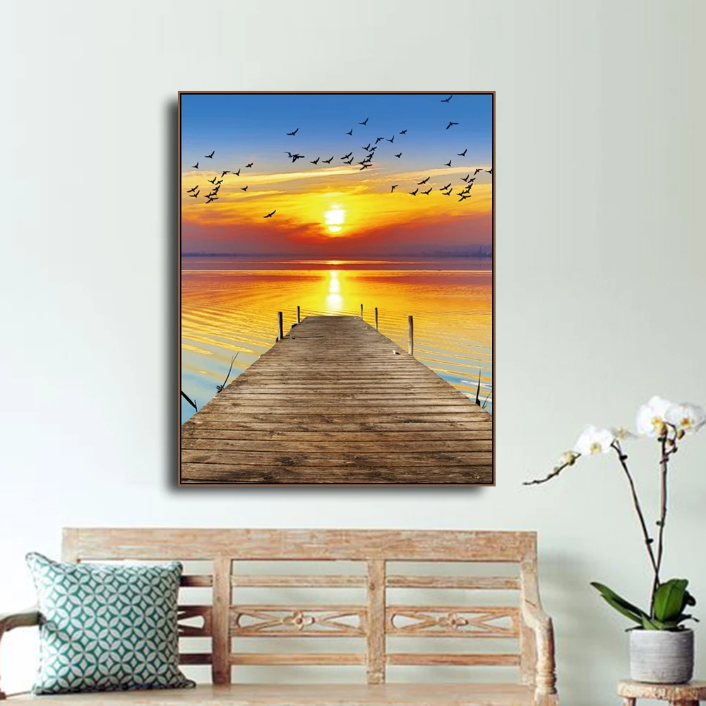 

Laeacco Nordic Landscape Canvas Painting Home Decor Sunrise Seaside Posters and Prints Wall Pictures For Living Room Decoration