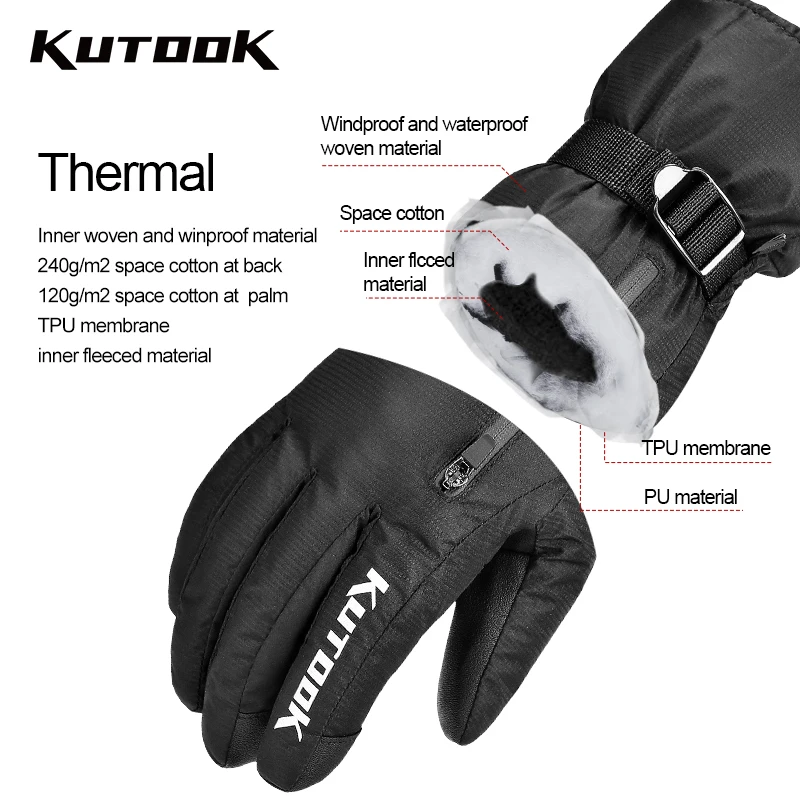 KUTOOK Thermal Winter Skiing Gloves Waterproof Windproof Glove