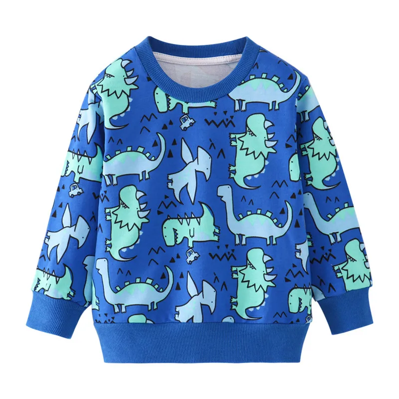 Толстовки с длинными рукавами и динозаврами для маленьких мальчиков; хлопковая рубашка для малышей; одежда для детей; Футболка с принтом; топы для малышей; футболки для мальчиков - Цвет: T9024 blue