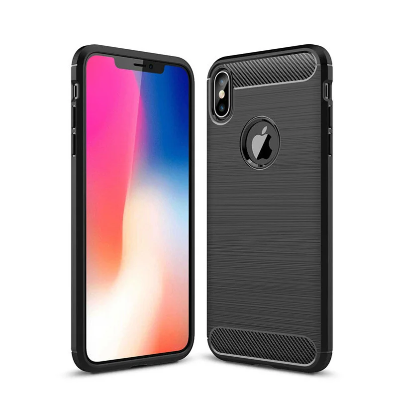 buy For iPhone Case X XS Max Carbon Fiber Soft TPU Silicone Brushed Shell Anti knock TPU Phone Back Cover for iPhone 5 6 7 8 XS XR