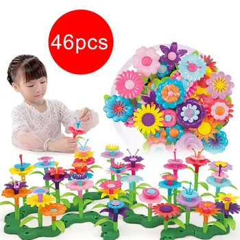 

46Pcs Kids DIY Assembly Toy Set Bouquet Flower Arrangement Playset Garden Big Size Building Blocks Education Toys Children Gift