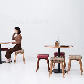 

Wo Hao Stool Home Fashion Solid Wood Square Stool Creative Leather Bench Fabric Dressing Stool Nordic Table Stool