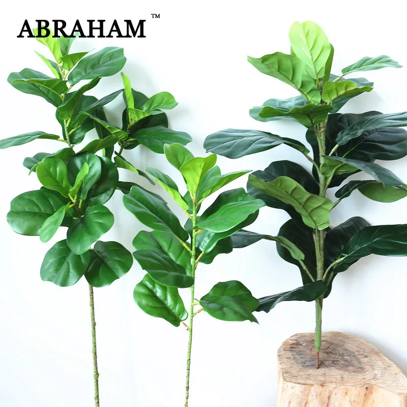 

122cm Large Artificial Ficus Tree Branch Faux Palm Leafs Green Plant Tropical Shrub Autumn Decoration Fake Rubber Tree for Home