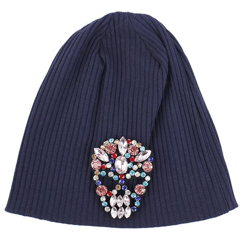 Multi navy Geebro ребристая шапочка, пуловер с головой черепа, шапка с черепом для малышей, ангел, детская зимняя теплая шапка для 0-12 месяцев - Цвет: Multi navy