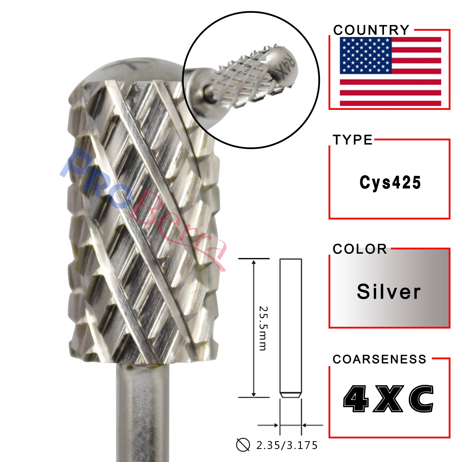 RolinStar 6.6 Silver Large Barrel Round Smooth top nail drill bits Milling Cutter manicure pedicure filing 2