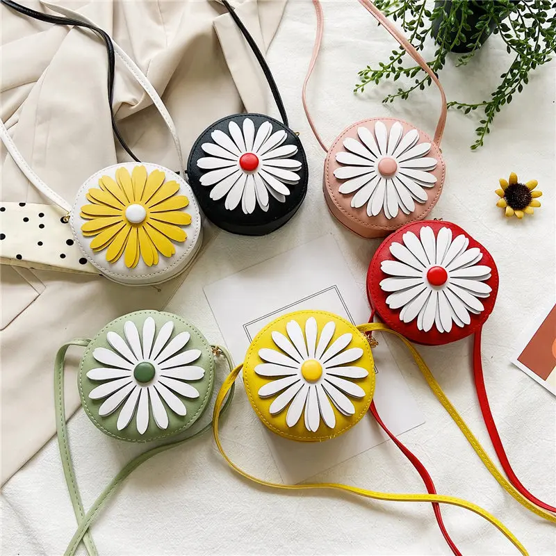 Bolso pequeño de piel sintética con diseño de margaritas para niños, Mini bandolera de princesa, a la moda, monedero, billetera