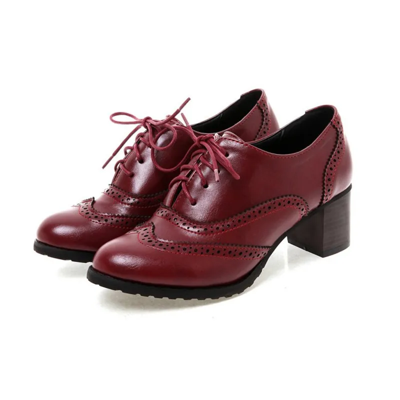 US $9.12 Lin King Vintage Women Lace Up Pumps Square Heel Pointed Toe High Heel Shoes British Style Oxfords Shoes Low Top Student Shoes