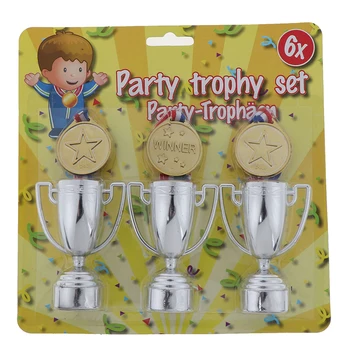 

6 Pcs=3pcs Gold Plastic Winners Medals +3 plastic Trophy Toys For Kids Party Fun Props