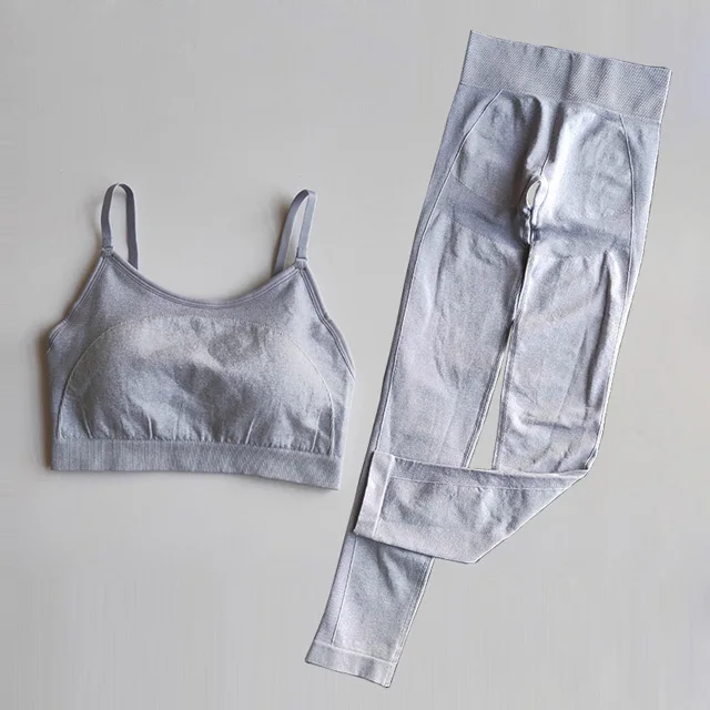 Light purple set Комплект из 2 предметов для йоги, костюм для бега, одежда для спортзала, фитнеса, женский спортивный бюстгальтер+ бесшовные леггинсы, спортивные костюмы для тренировок, женская спортивная одежда - Цвет: Light purple set
