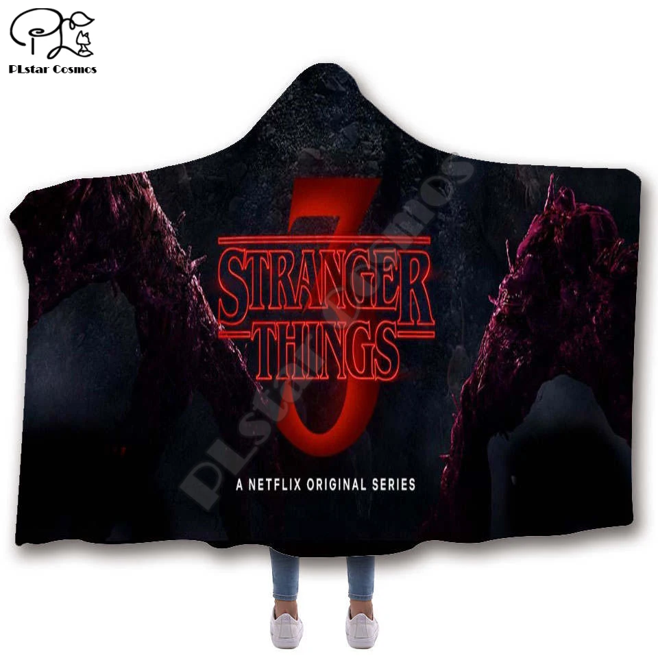

Christmas & Halloween Hooded Blanket for Adult stranger things Sherpa Fleece Wearable Throw Blanket Bedding style-13