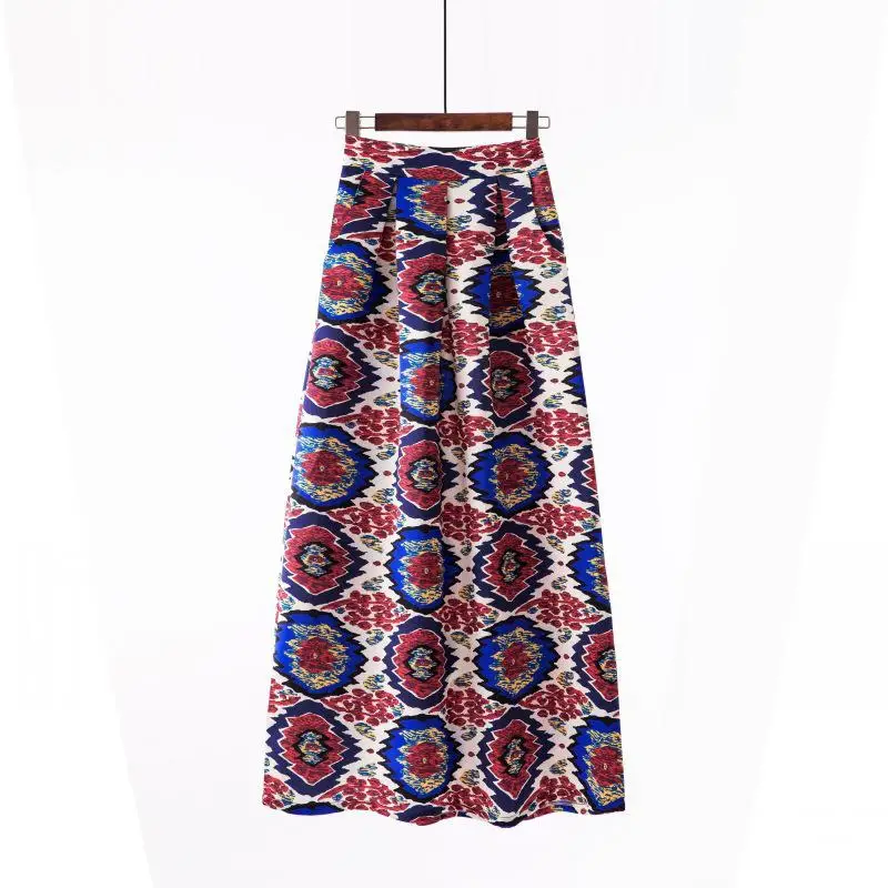 S-3XL Осенняя юбка макси с цветочным принтом женская Весенняя длинная Плиссированная юбка для женщин плюс размер мода плюс размер юбка с высокой талией - Цвет: 1090-12 Red