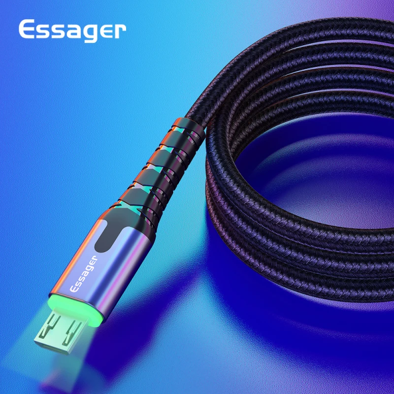 Essager светодиодный USB Micro быстрый заряд кабеля провода шнур 3 м кабель usbc для Xiaomi K20 samsung мобильного телефона USB-C провода шнур