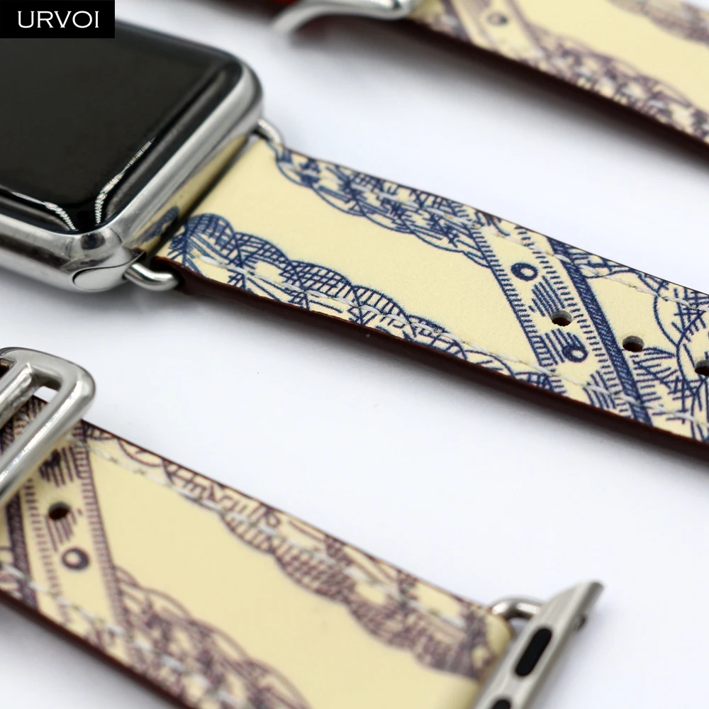 URVOI печатных один тур band для apple watch серии 5/4 3/2/1 Swift кожаный ремешок наручных часов