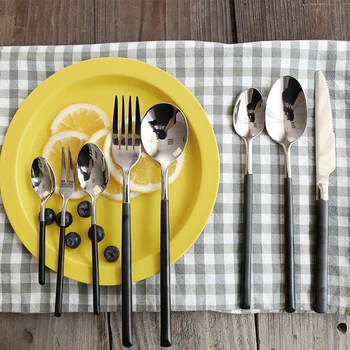 

8 Pcs Black Silver Cutlery Set Stainless Steel Dinner Steak Knife Fork Spoon Western Dinnerware Set Lunch Tableware Set KK60CJ