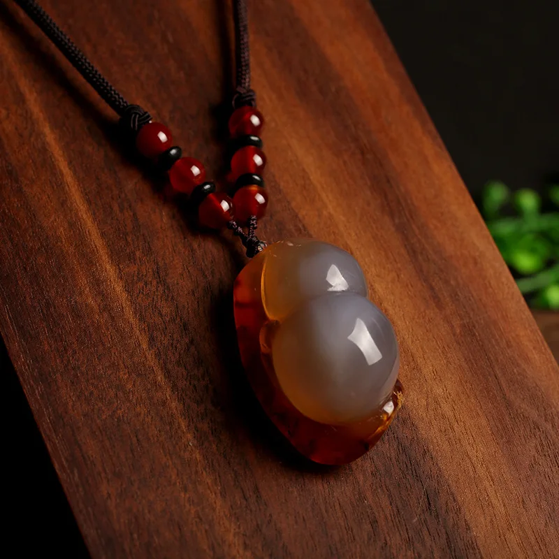 calabash OMHXZJ CS162 в европейском стиле модная обувь для мужчин и женщин для вечеринки, дня рождения свадебный подарок из натуральной халцедон кулон в форме листа Цепочки и ожерелья - Цвет камня: calabash