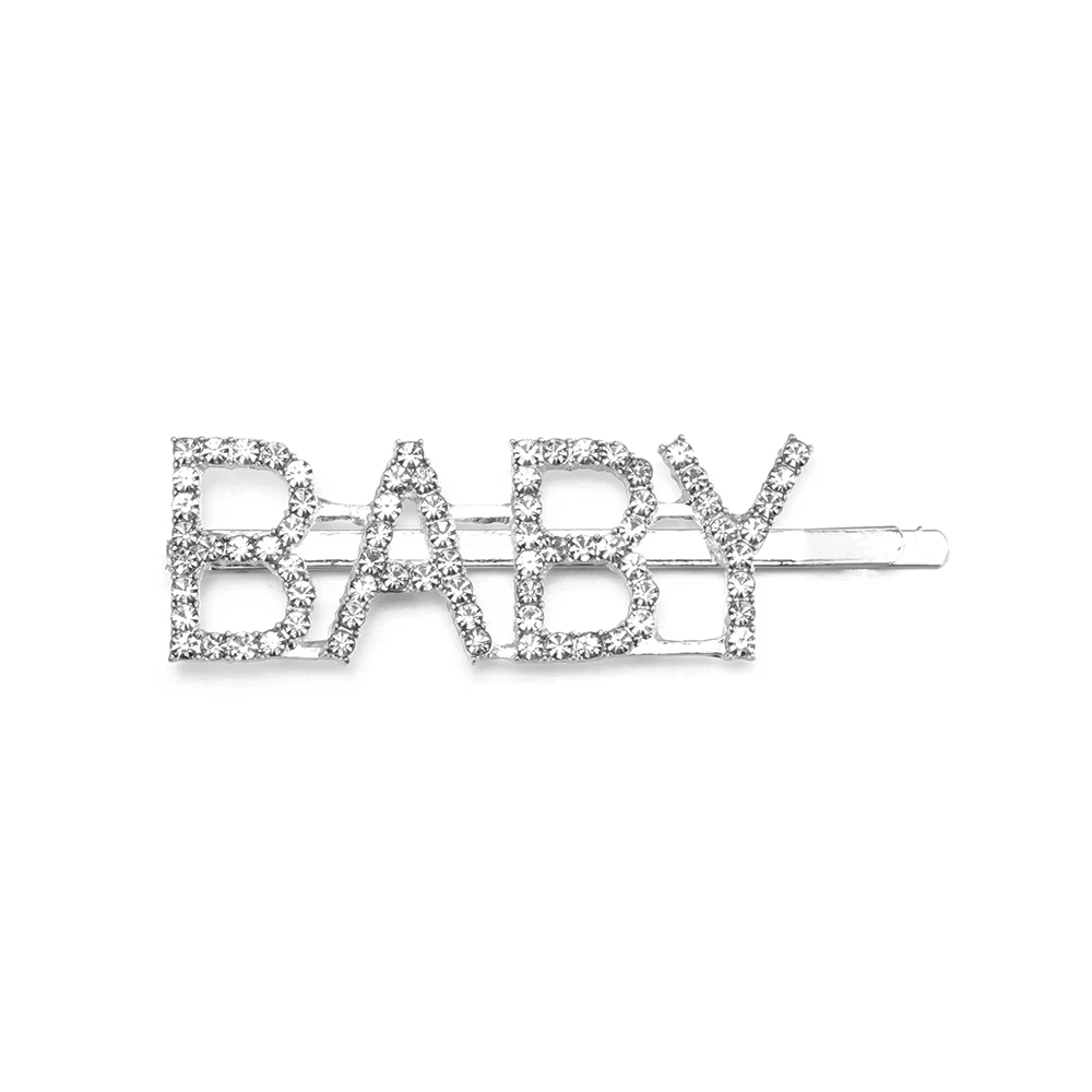 BABY 1 шт. блестящие буквы из кристаллов Стразы заколки для волос металлические шпильки для волос ювелирные аксессуары для волос да/нет/мисс/босс/королева - Цвет: BABY