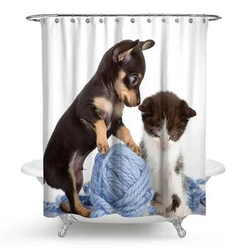 

Funny Dog in Yoga Elastic Band Shower Curtains Bathroom Curtain Extra Long Waterproof Polyester Fabric for Art Bathtub Decor