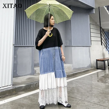 

XITAO Mesh Women Dress Fashion New Women Pullover Patchwork Goddess Fan Casual Style Loose Small Fresh Style Dress XJ4734