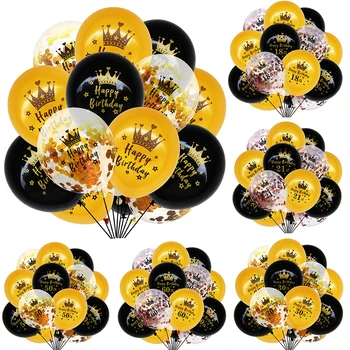 

15pcs/set 12inch Black Gold Latex Balloons 18 30 50 Happy Birthday Wedding Party Confetti Helium Balloons Decoration Supplies