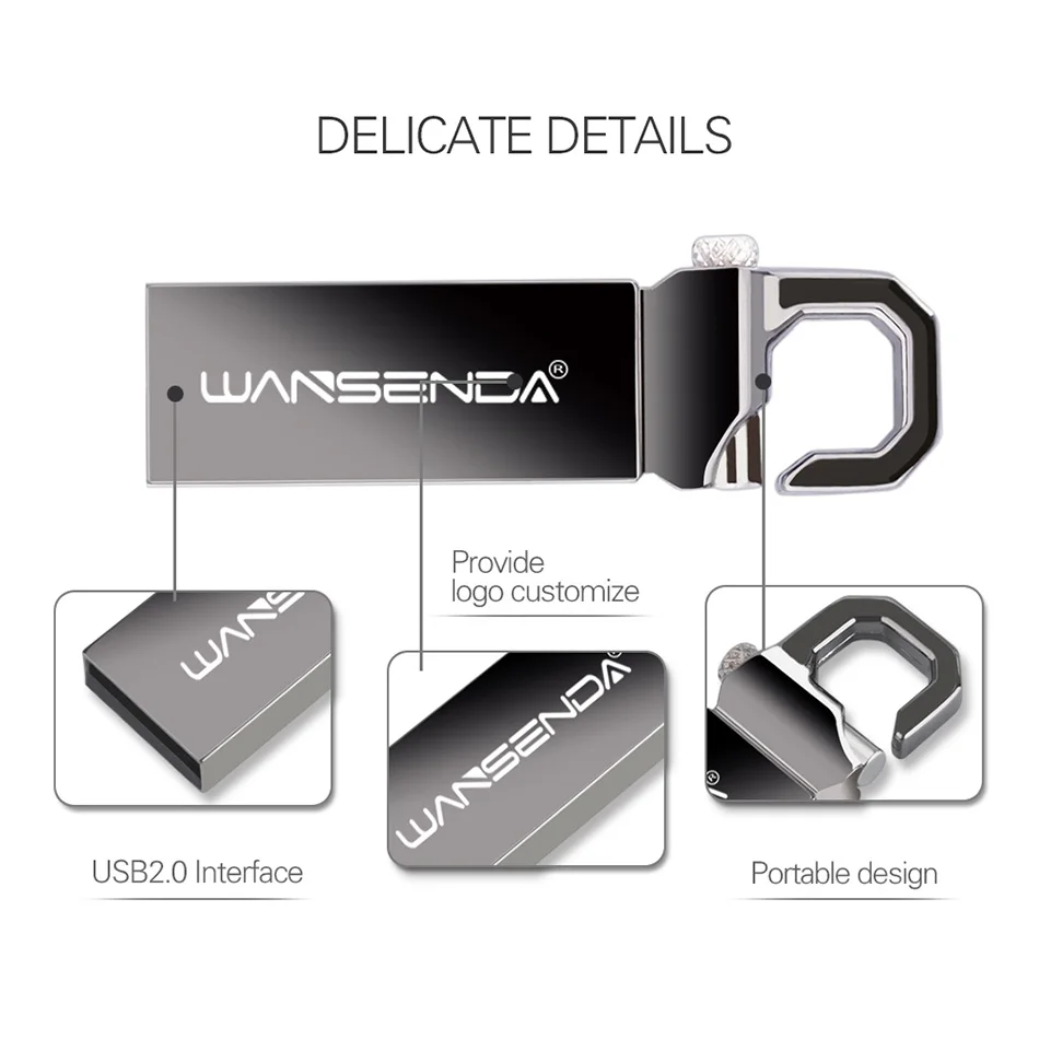 Флешка Wansenda из нержавеющей стали флеш накопитель 128 Гб 64 ГБ 32 16 8 4 USB 2 0 карта памяти
