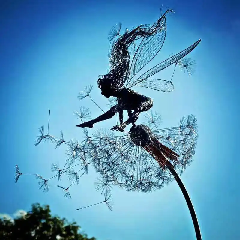 

Flower Fairy Fairy Dancing with Dandelion Fairy Sculpture Garden Metal Crafts Home Decoration