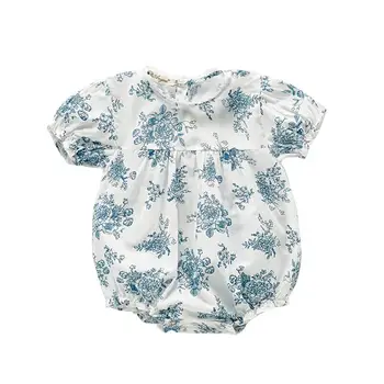 

Baby Girl Bodysuit Fashion Infant Newborn Baby Girl Clothes Ink Blue Floral Baby Jumpsuit Summer Short Sleeve Bodysuit