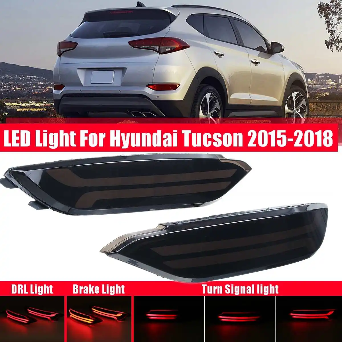 Дымчатые линзы светодиодный 3 Функция для hyundai tucson заднего бампера отражатель светильник хвост светильник тормоза сигнальные лампы
