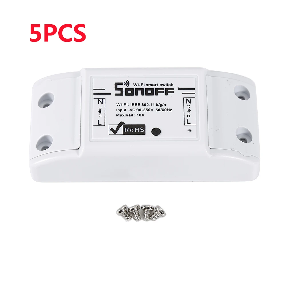 5 pcs 3/5/6/10 шт. Itead Sonoff WiFi смарт-основные R2 модуль автоматического включения света приложение eWeLink пульт дистанционного управления "умный дом" комплект - Комплект: 5 pcs