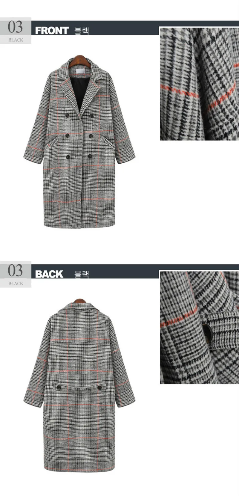 Fashion Warm Woolen Blends Female Elegant Double Breasted Wool Coat Women Plaid Long Outerwear Winter New jackets for women