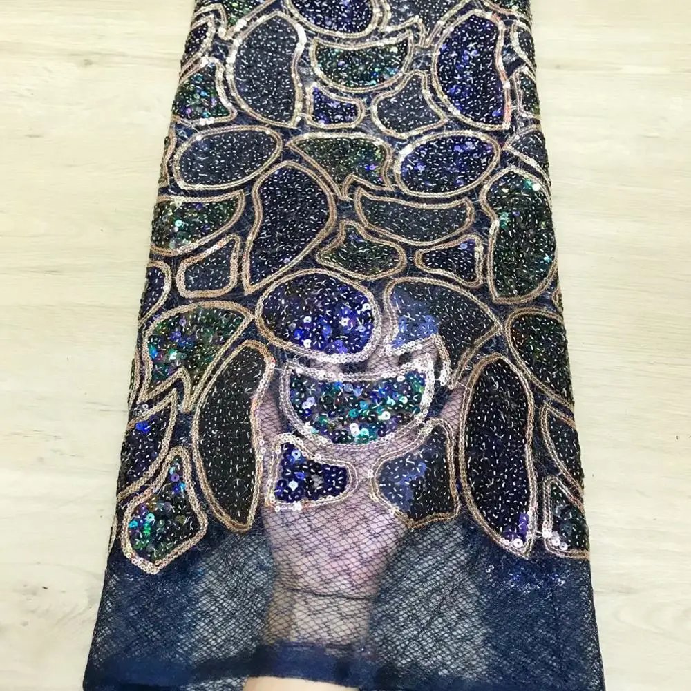 High quality navy blue french lace fabric embroidered tulle mesh sequins for party Swiss guipure Nigerian fabrics FJY9 | Дом и сад