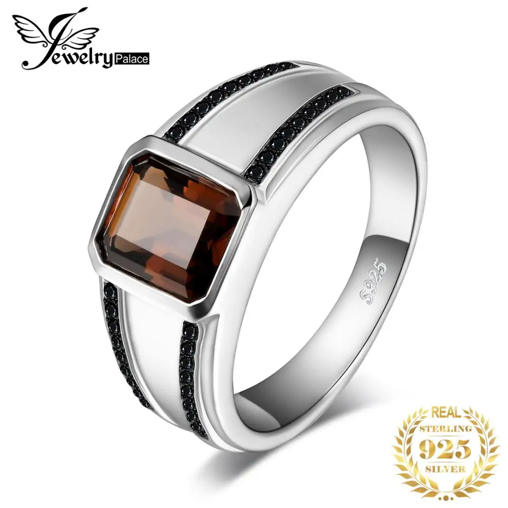 

Jewelrypalace Men's Natural Smoky Quartz Black Spinel Anniversary Wedding Ring 925 Sterling Silver