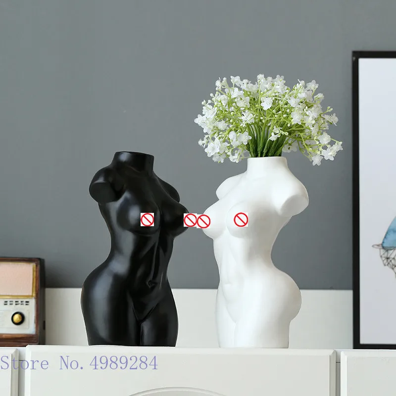 Human Body Ceramic Vase Black and White Nude Abstract Human Female Naked Girl Flower Vase Home Decoration Crafts Ornaments 2