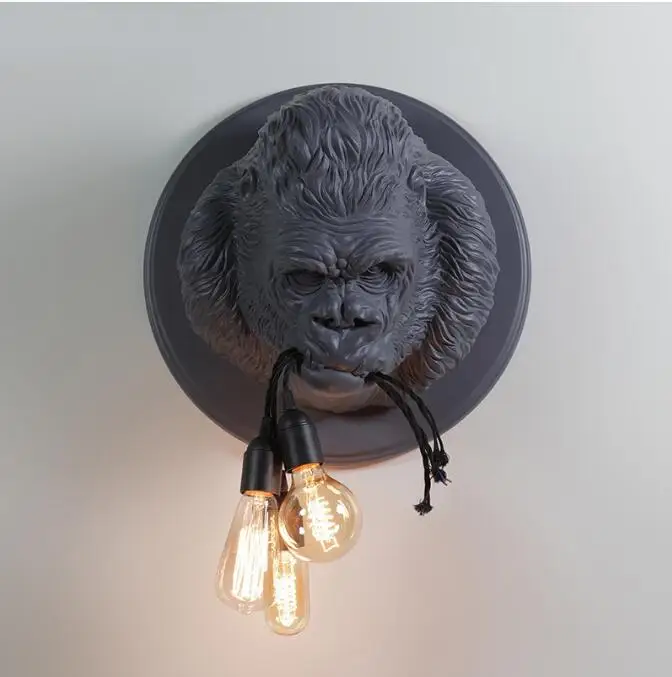 Настенный светильник в скандинавском стиле из смолы гориллы, ретро современный светодиодный настенный светильник, домашний Лофт, прикроватный домашний декор, настенный светильник, светильник