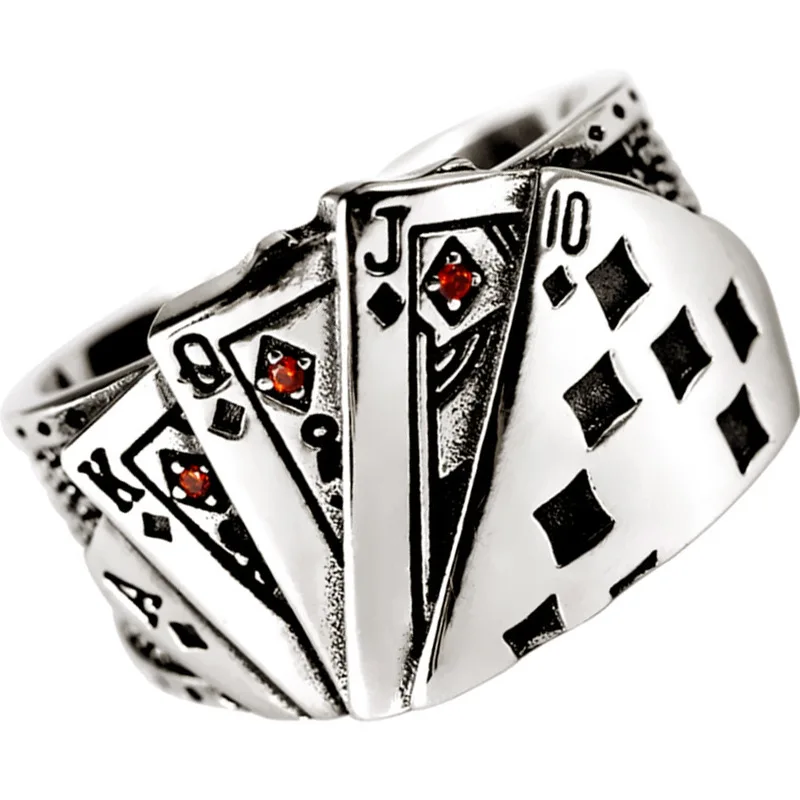 Poker Ring Do old Character Index Finger Ring Punk Hip-Hop Tide Restoring Ancient Ways People Creative Poker Street Snap Ring