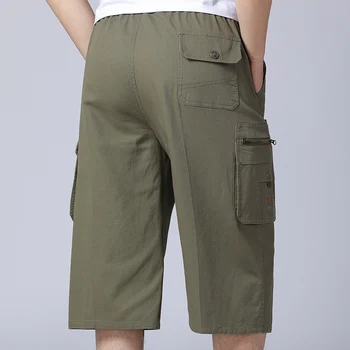 

Men's Long Length Cargo Shorts Summer Multi-Pocket Casual Cotton Elastic Capri Pants Male Military Tactical Short Hot Breeches