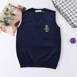 School JK Uniform Sweater Vest Sleeveless Waistcoat For Girls Boy Middle School Student Winter Vest Knitting Embroidery Coat New