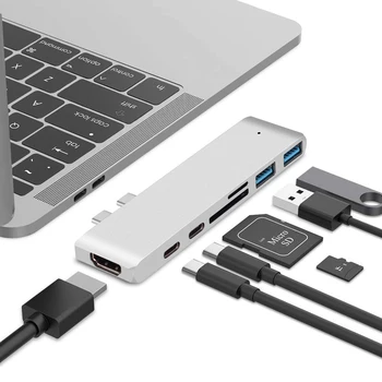 

7 in 1 Dual Type-c HUB Adapter USB C 4K HD Micro SD / SD Card Reader 2 USB 3.0 Replacement for Mac book pro
