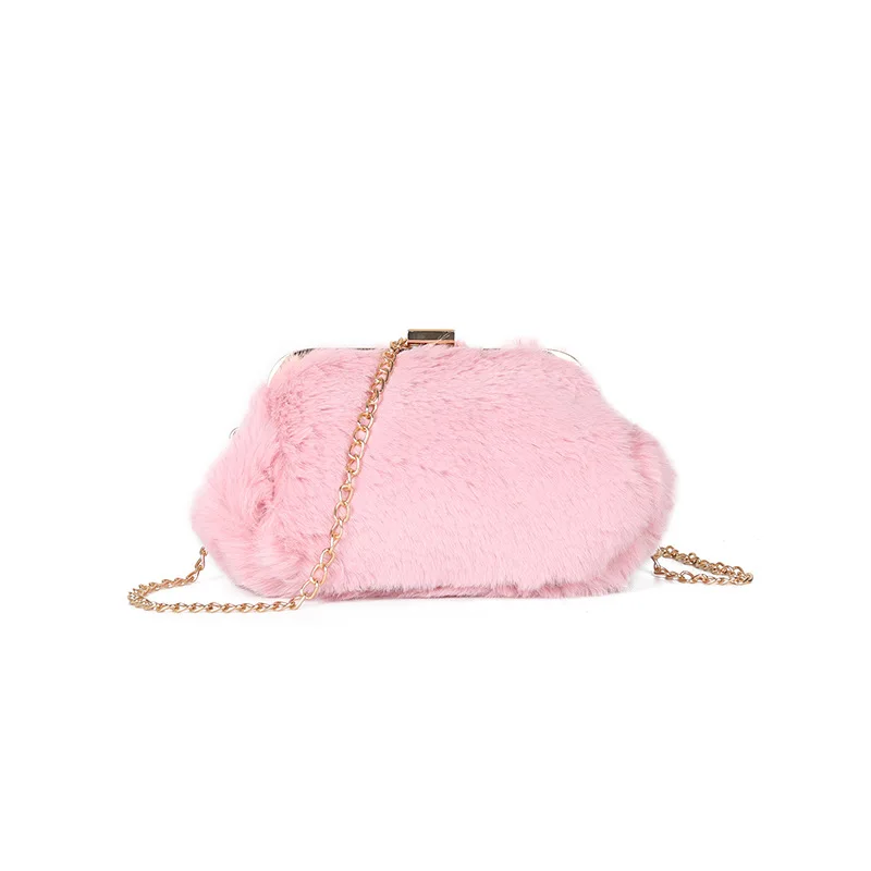 

Ougger Small Popular Prom Bag Women Bag Over Shoulder Pink Velour Unusual Fashionable Solid Bags with Chains