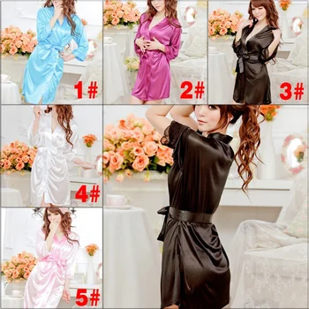 

Women Sexy Silk And Lace Kimono Dressing Gown Bath Robe Babydoll Lingerie G-String