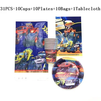 

61/31Pcs Disney Blaze Monster Theme Kids Birthday Party Decorations Cups Plate Tablecloth Festival Gift Bags Tableware Supply