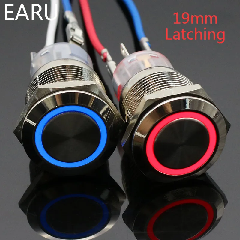 19mm Metal Push Button Switch Waterproof Latching Self-lock Fixation Power Press Ring LED Light Illuminated 6 3V 5V 12V 24V 220V afbeelding