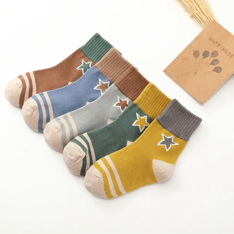 Matsuguchi Stars 5 Pairs Of Children's Cotton Socks Cute Animal Series Children's Socks Cotton Autumn And Winter Socks Men And Women Baby Socks - Цвет: Matsuguchi Stars