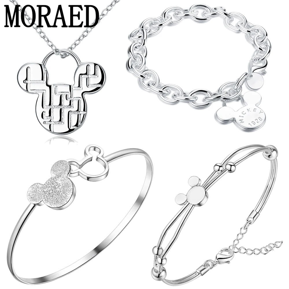 Silver Jewelry Set 925 Sterling Silver Mickey Chain Bracelet For Women