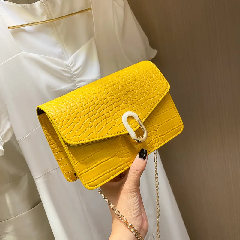 

Crocodile pattern solid color bag female 2020 new summer all-match texture chain single room messenger bag simple small bag