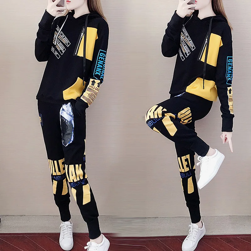

Autumn & Winter Sports WOMEN'S Suit 2019 New Style Korean-style Loose-Fit Cool Fashion Elegant Casual Sweatshirt Two-Piece Set F