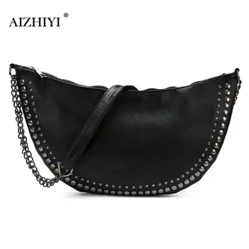 

Women Crossbody Bag Fashion Semicircle Saddle Bags PU Leather Shoulder Bags Fashion Rivet Semicircle Shoulder Handbag