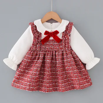

Baby Girls Winter Dresses Toddler Kids Warm Thick Velvet Clothes for Christmas Cute Bow Princess New Years Eve Dress Clothing